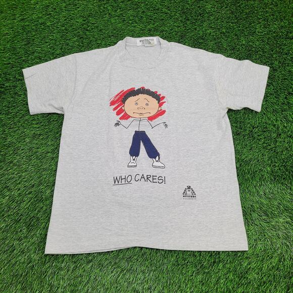 Vintage 90s Funny Big-Head Cartoon Shirt L/XL 22x28 Who-Care's - Picture 1 of 14